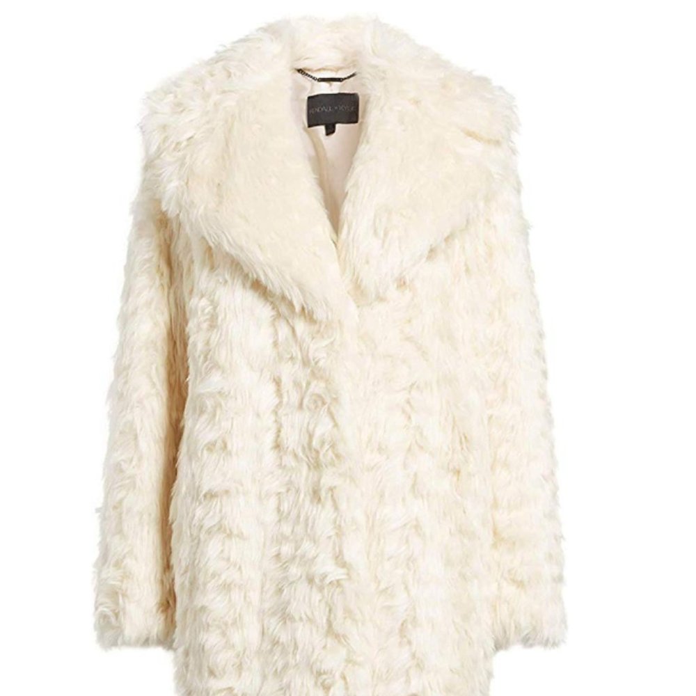 Kendall & Kylie Faux Fur Shawl Collar Coat Ivory